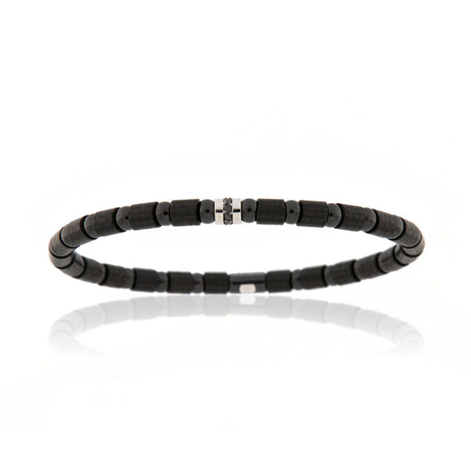 Pulsera fibra de carbono oro blanco y btes. negros