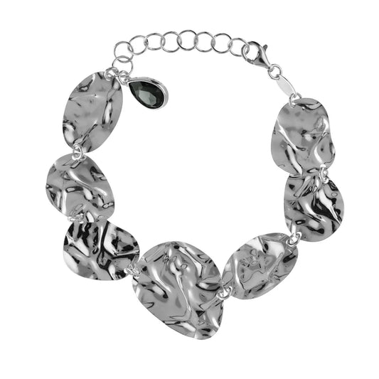 Pulsera cristal negro en Plata baño rodio de Fullness