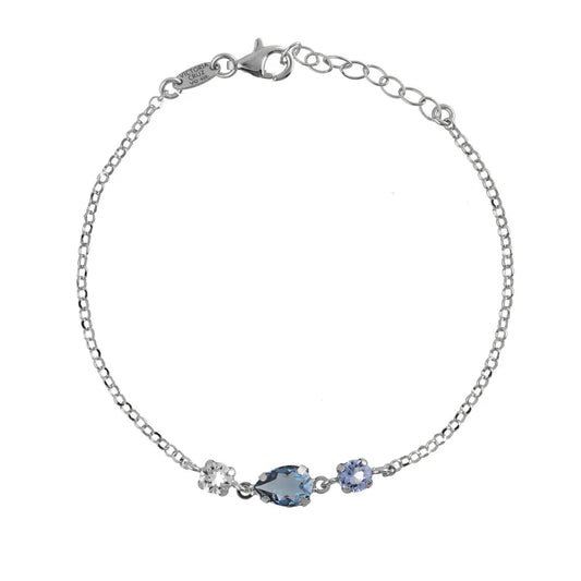 Pulsera lágrima cristal azul en Plata baño Rodio de Illume