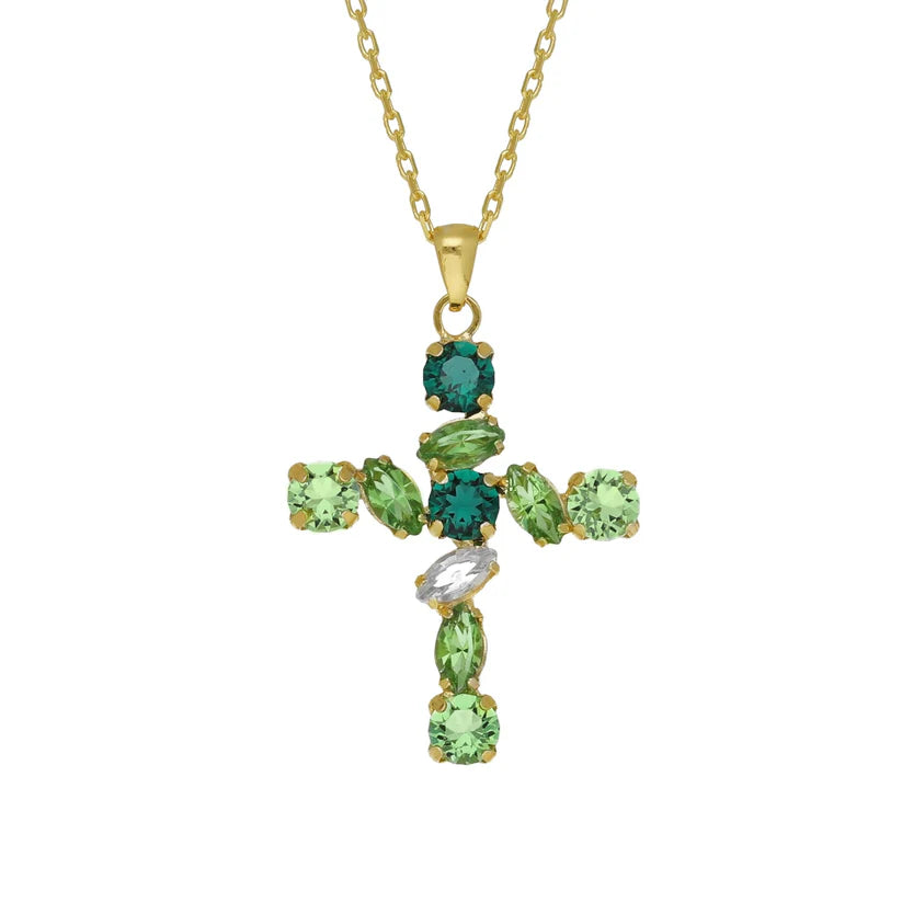 Short crystal cross necklace in Paris Gold plated Silver 