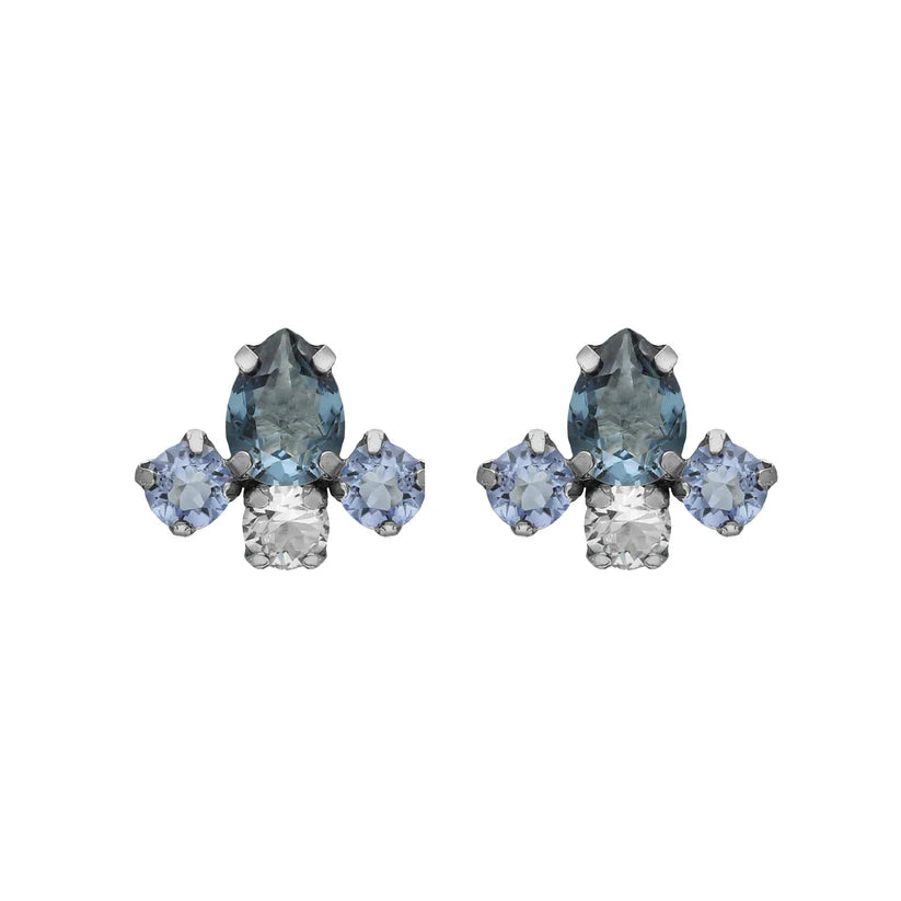 Pendientes botón lágrima cristal azul en Plata baño Rodio de Illume