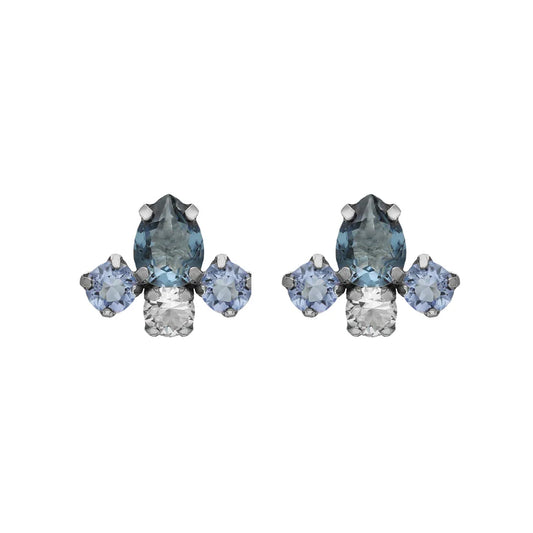 Pendientes botón lágrima cristal azul en Plata baño Rodio de Illume