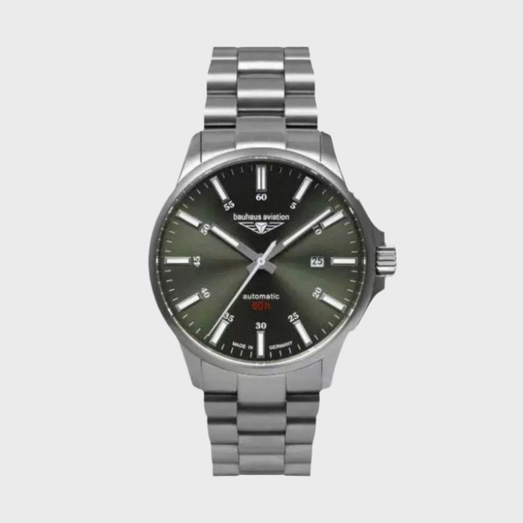 Bauhaus Aviation Automatic Watch, Titanium, Green, 42 mm, Miyota 8315, 2864M-4