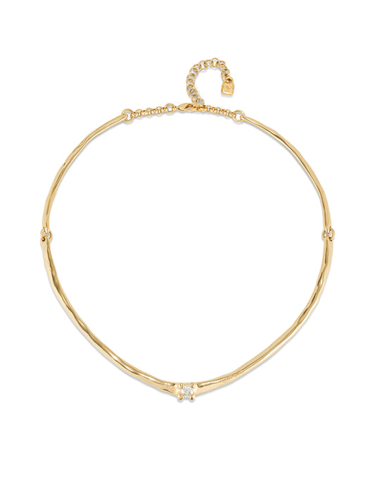 Collar rígido bañado en oro 18k y circonita blanca