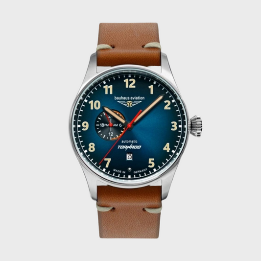 Bauhaus Aviation Herrenuhr Automatik Serie Tornado 24-Stunden-Anzeige 5 ATM mit Lederband 2764-3