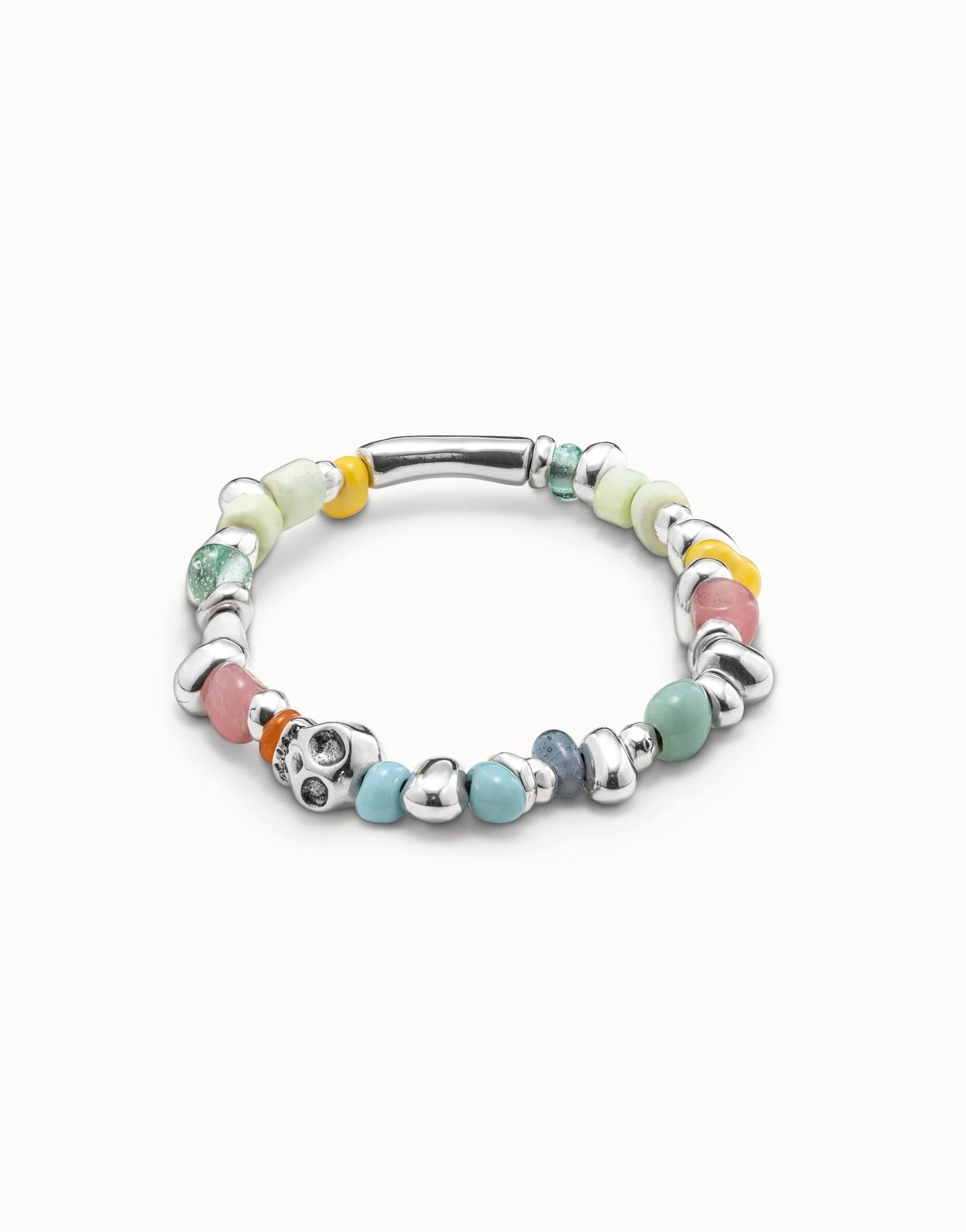 Sterling silver plated elastic bracelet with multicoloured crystals