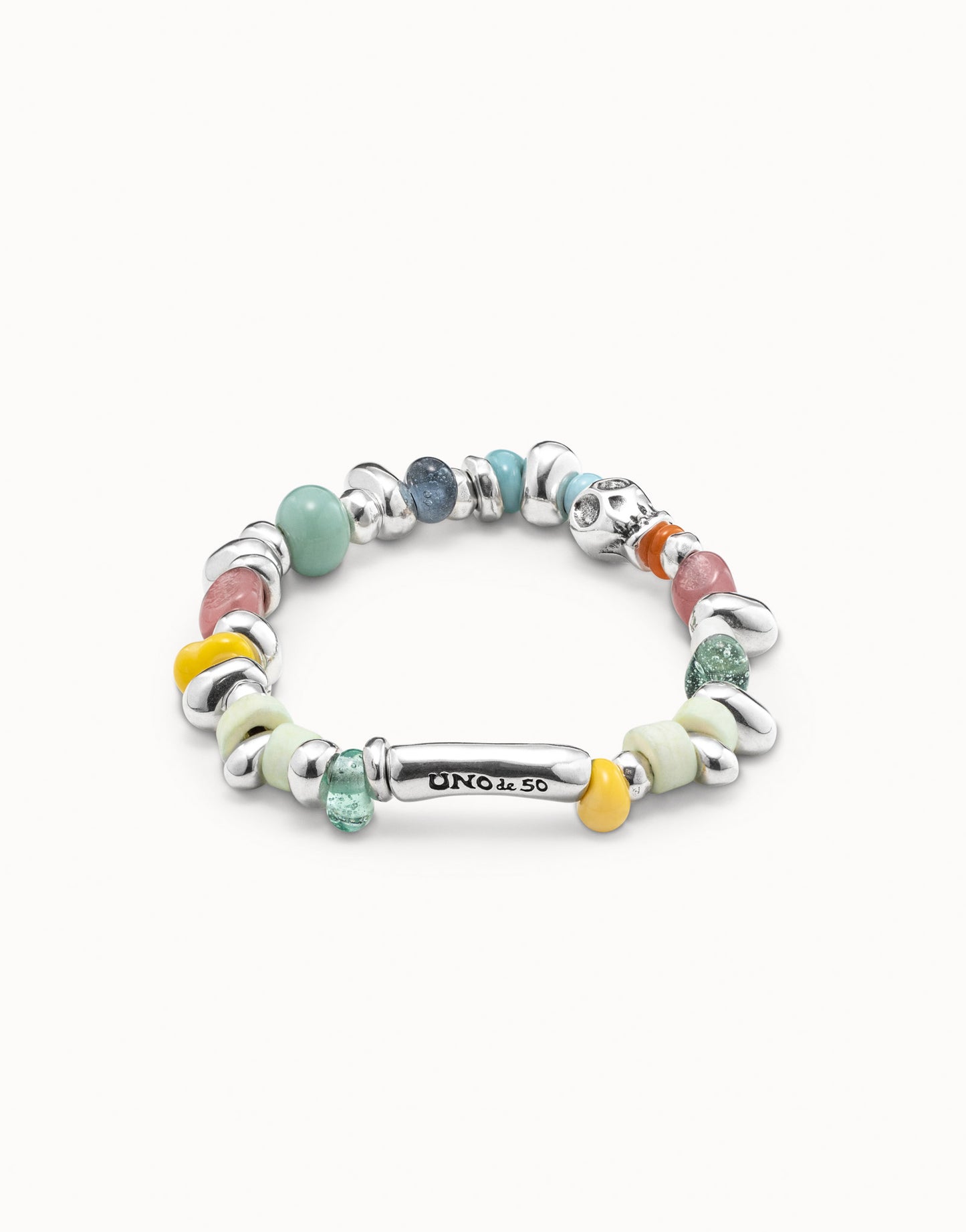 Sterling silver plated elastic bracelet with multicoloured crystals