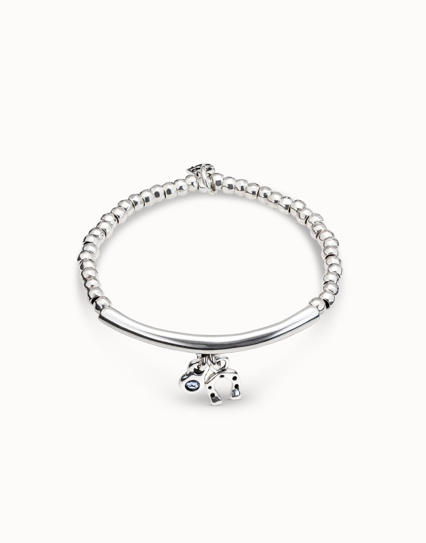 Sterling silver plated elastic bracelet with tubule and charms