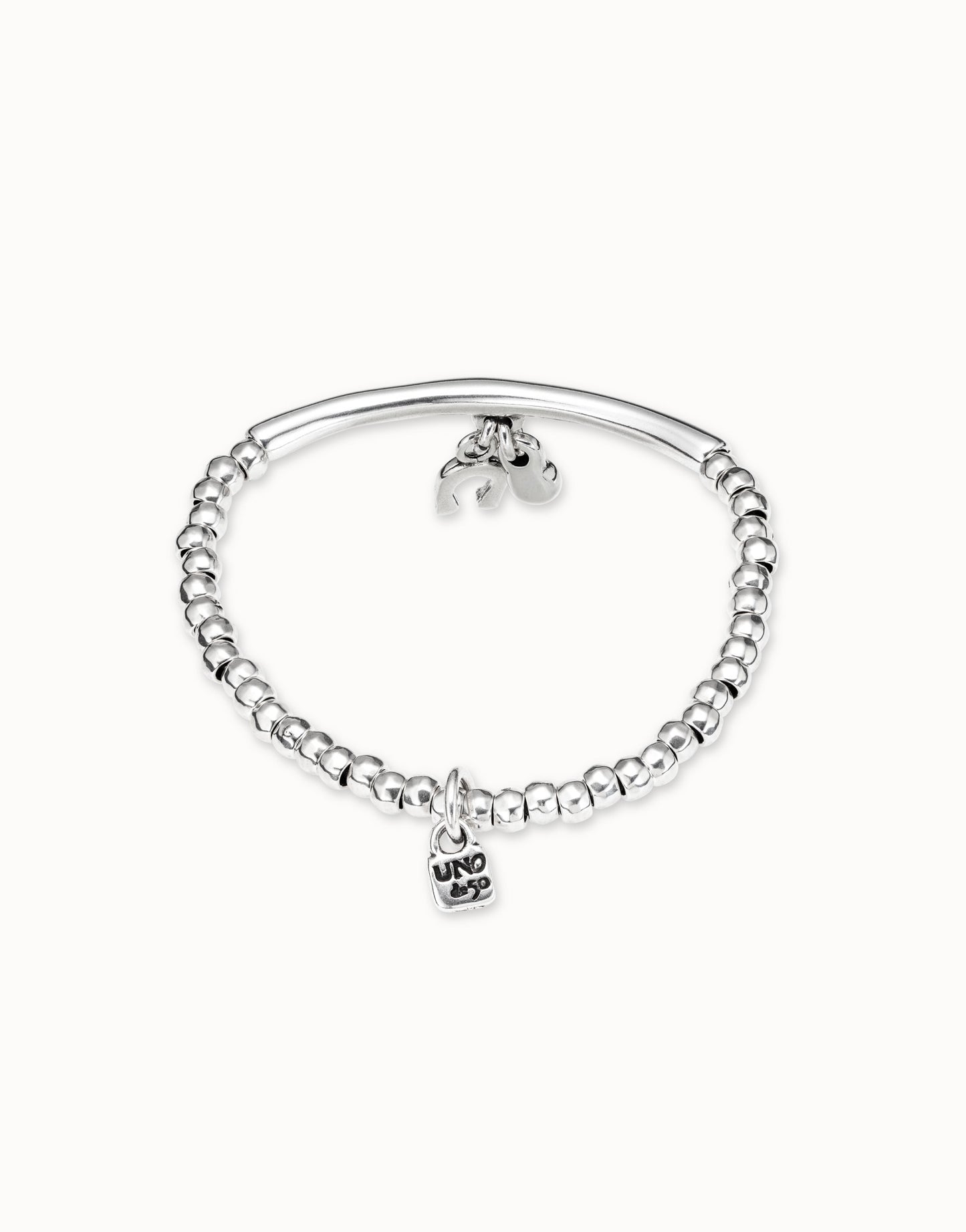 Sterling silver plated elastic bracelet with tubule and charms