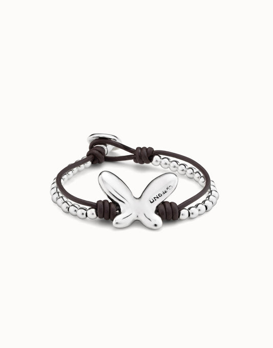 Pulsera doble de cuero bañada en plata de ley