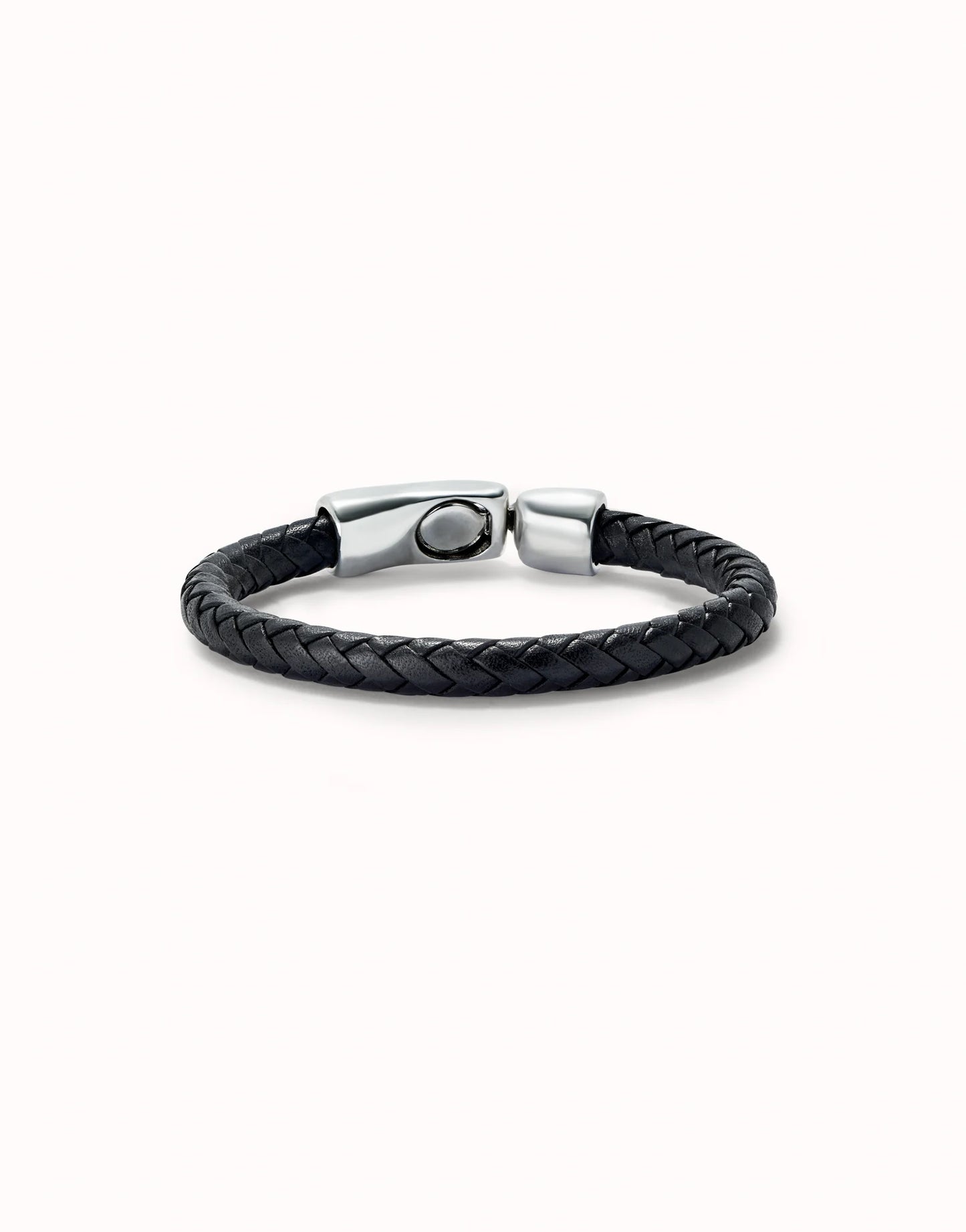 Tubular braided leather bracelet with sterling silver plated clasp 