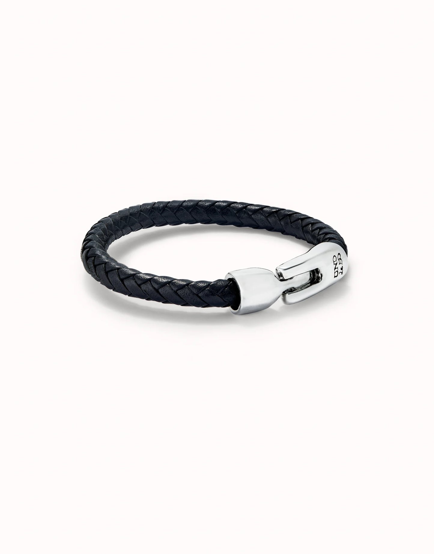 Tubular braided leather bracelet with sterling silver plated clasp 