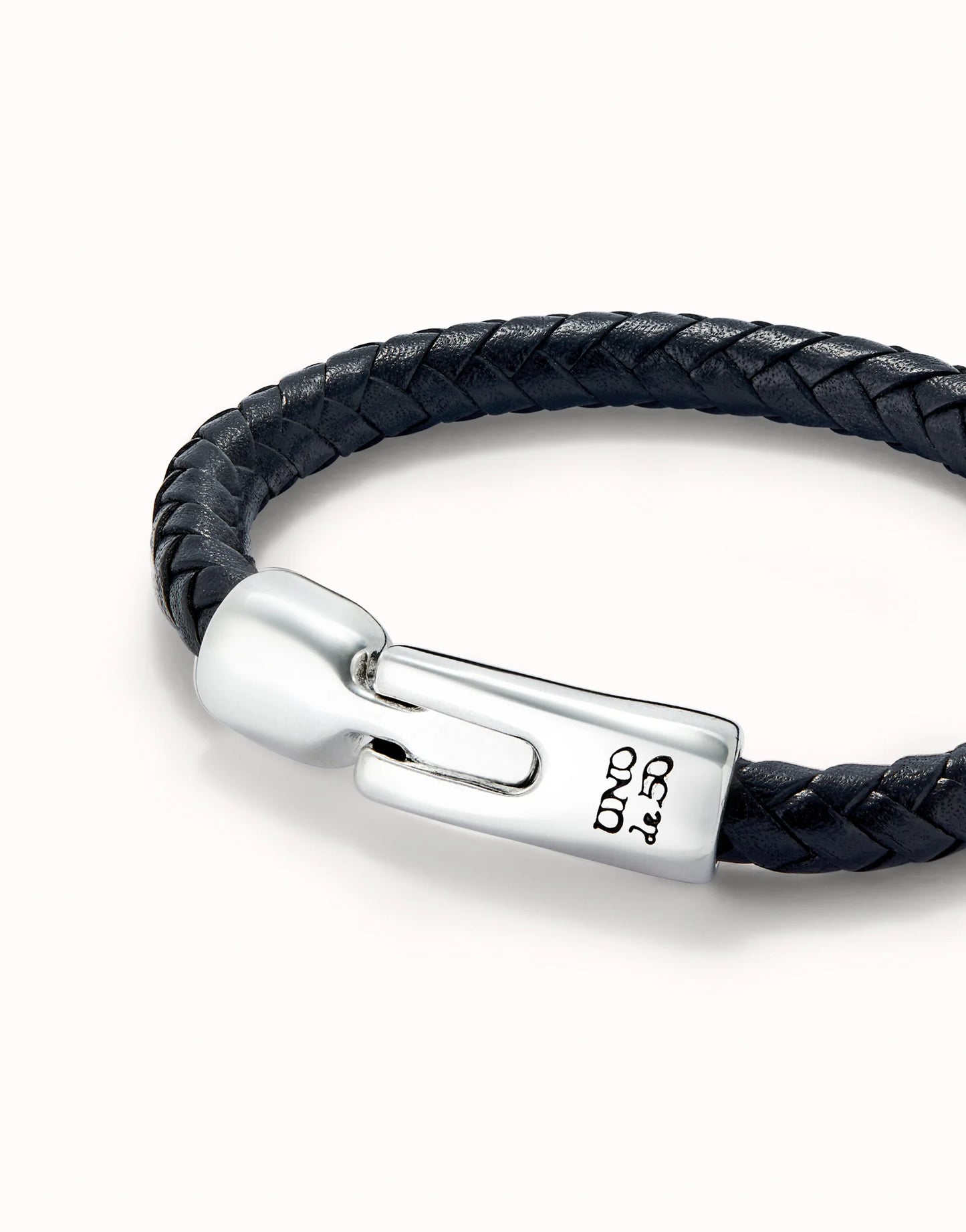 Tubular braided leather bracelet with sterling silver plated clasp 