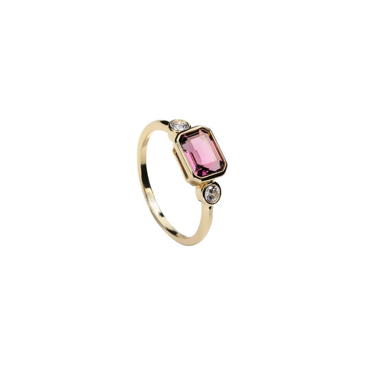 Anillos con piedras talla esmeranda tono fucsia y dos circonitas