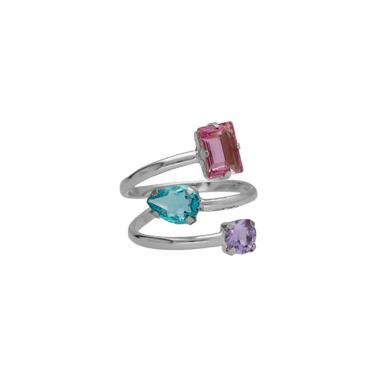 Anillo ajustable cristal multicolor en Plata de Bay