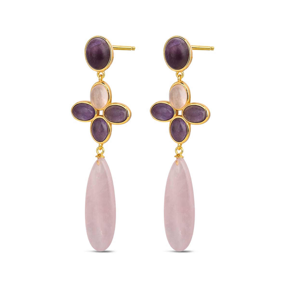 «LAVIDA» EARRINGS IN GOLD-PLATED STERLING SILVER AND NATURAL ROSE QUARTZ STONE