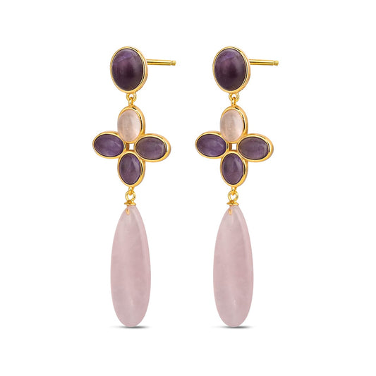 «LAVIDA» EARRINGS IN GOLD-PLATED STERLING SILVER AND NATURAL ROSE QUARTZ STONE