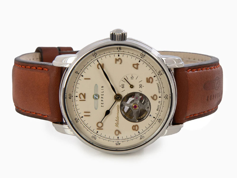 Zeppelin Méditerranée with Open Heart Automatic Watch, Beige, 40 mm, 9666-5