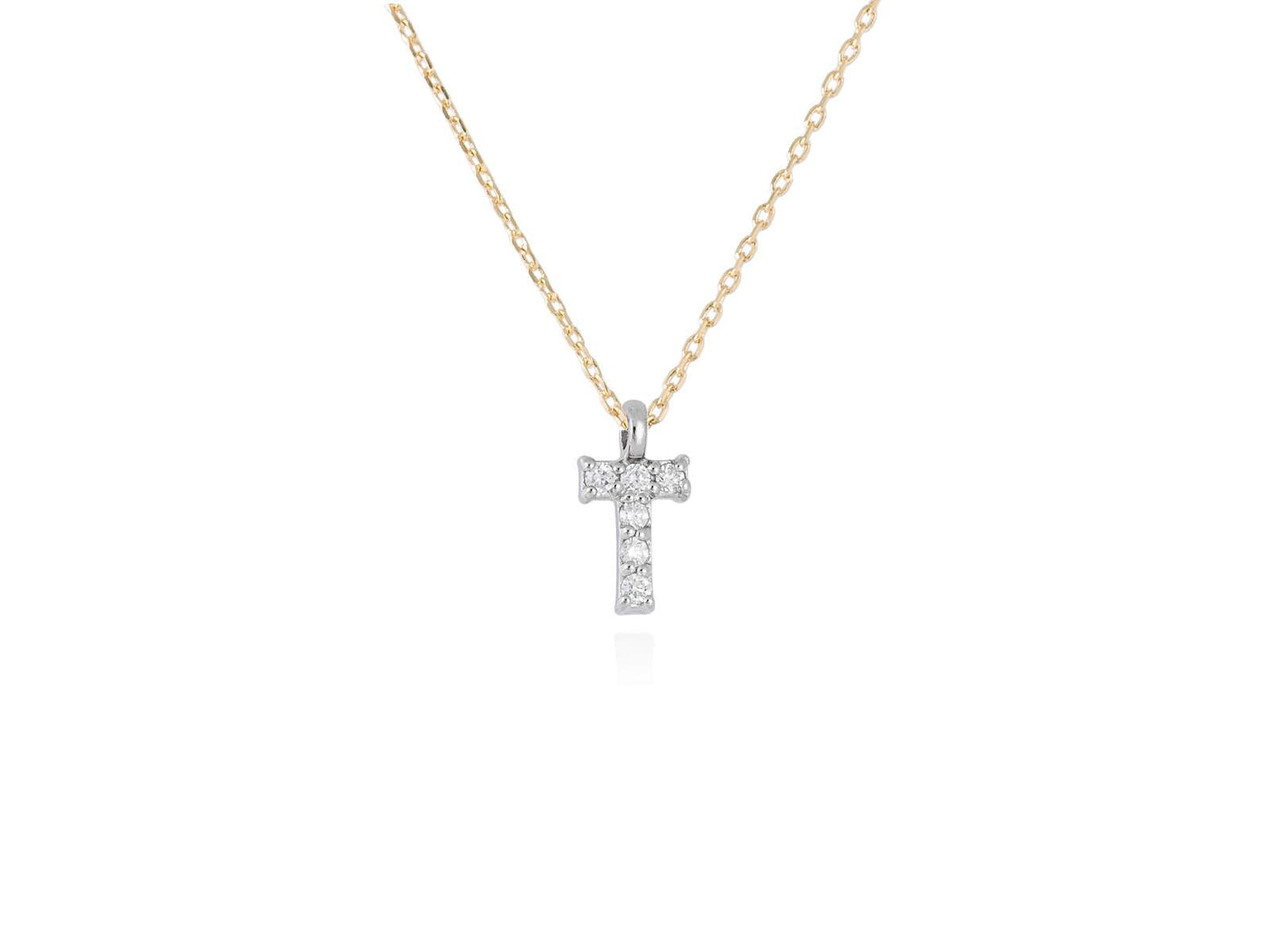 Colgante letra T de diamantes en oro amarillo y blanco 18kt