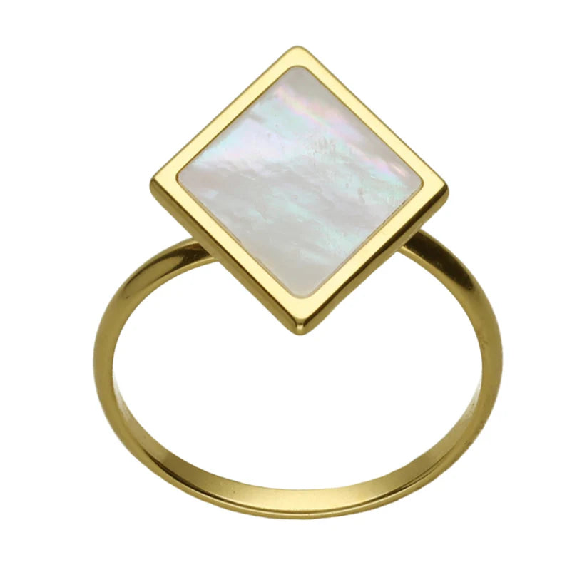 Adjustable mother-of-pearl rhombus ring in gold plated silver by Soulquest