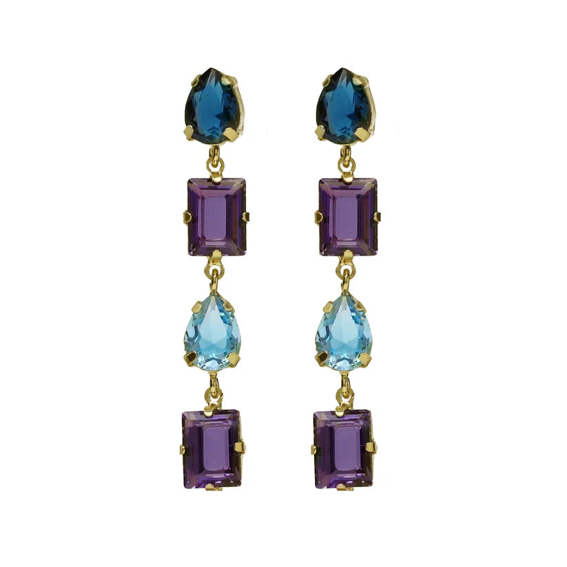 Long purple crystal waterfall earrings in Balance Silver