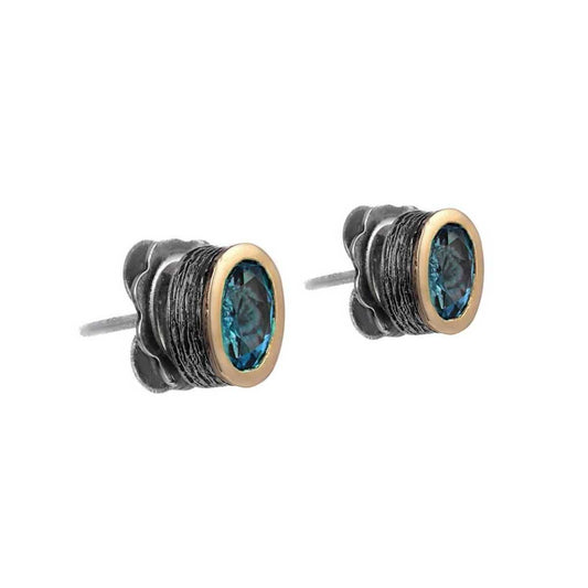 Pendientes STYLIANO Plata, Oro y Topacio azul - T.7X5