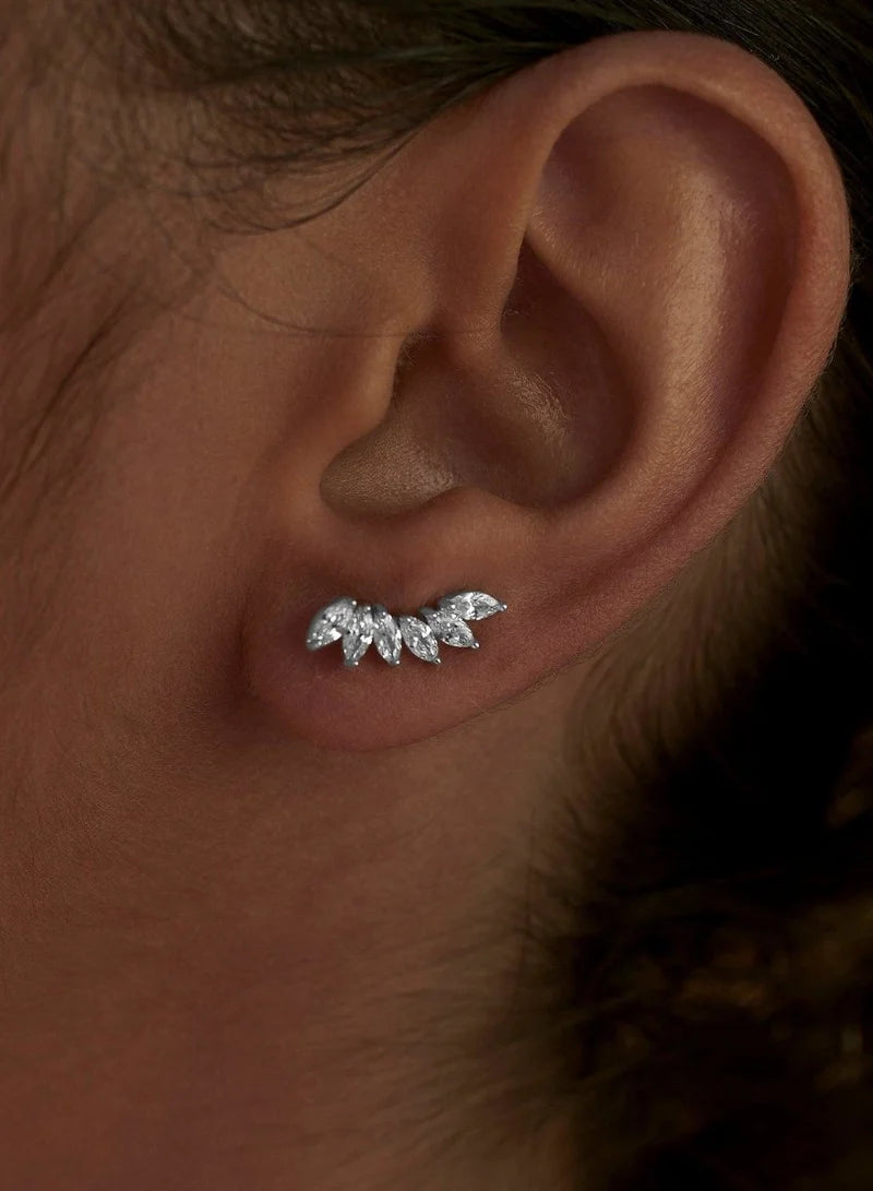 Pendientes trepadores de plata con seis circonitas pequeñas talla marquesa